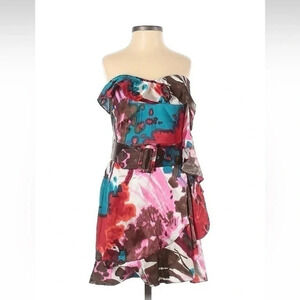 EXPRESS Vintage Y2K 90’s Belted Ruffle Cocktail Mini Dress Silk Lined Size 2